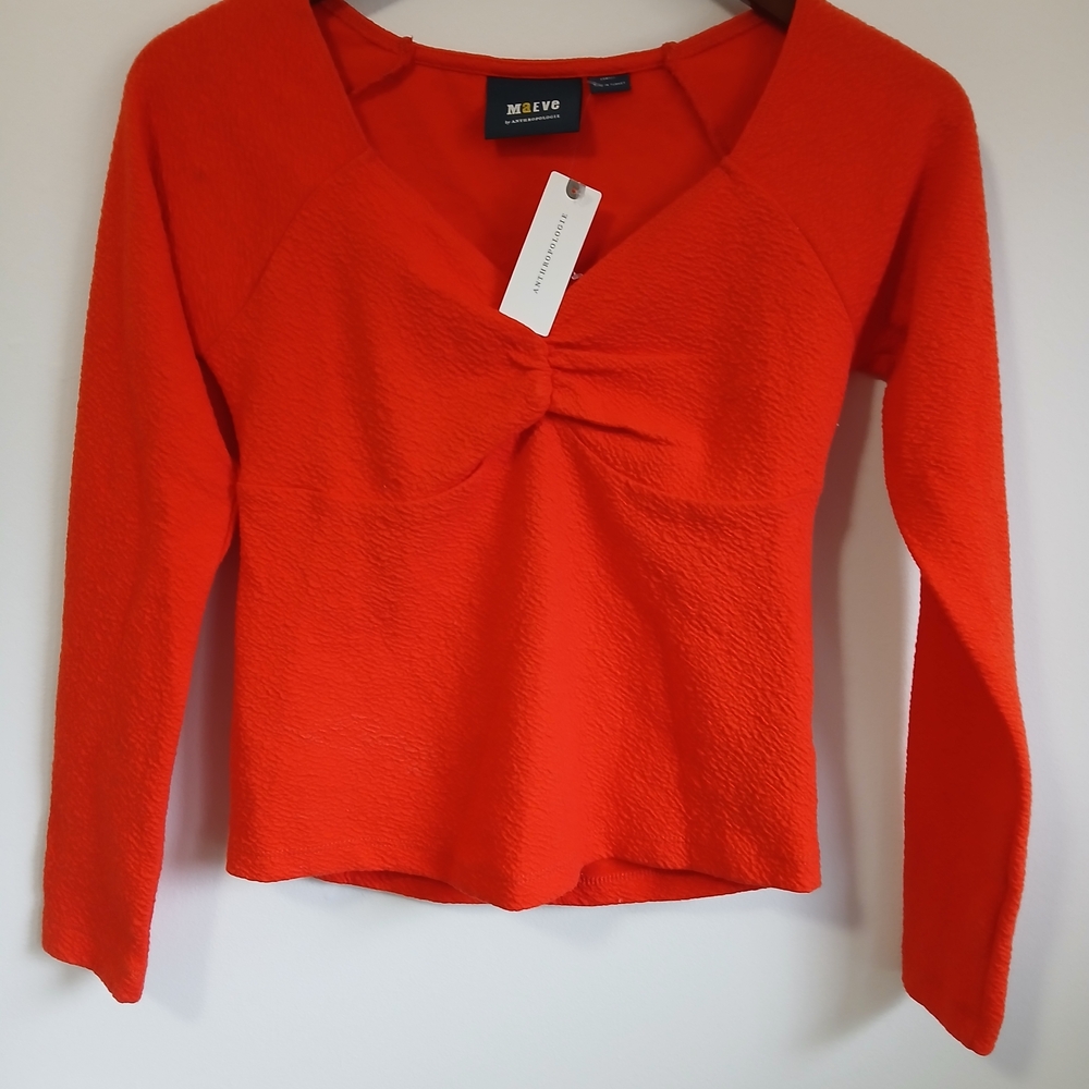 🕶 Athropologie-Maeve-Sweetheart- Women's-red/orange-Long Sleeve- Blouse-XS-NWT - Picture 6 of 9